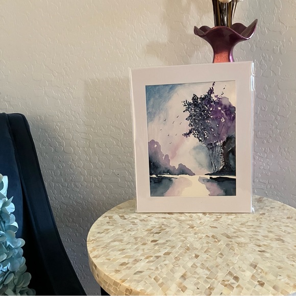 Watercolor Semi Abstract Landscape Wall Art Framed in Acid Free Art Kit, 11x14 - Picture 3 of 3